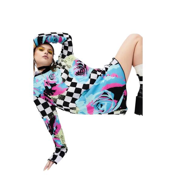 Delia's by Dolls Kill Dream Drifting Checkered Sweater Sz M - Picture 2 of 7